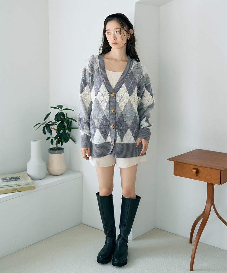 earth music&ecology「ループ編みアーガイルカーディガン」|カーディガン|