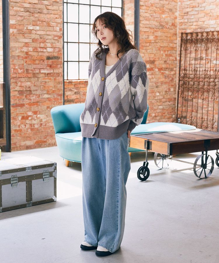 earth music&ecology「ループ編みアーガイルカーディガン」|カーディガン|