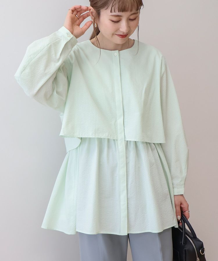 AMERICAN HOLIC「サッカーティアードロングブラウス/チュニック」|シャツ・ブラウス|Light Green