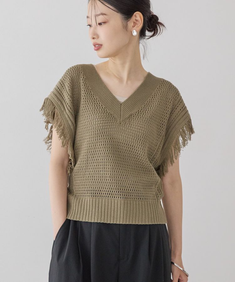 AMERICAN HOLIC「袖フリンジショート丈プルオーバー」|ニット・セーター|