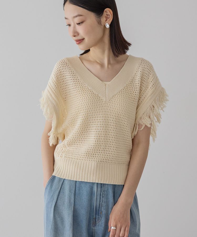 AMERICAN HOLIC「袖フリンジショート丈プルオーバー」|ニット・セーター|