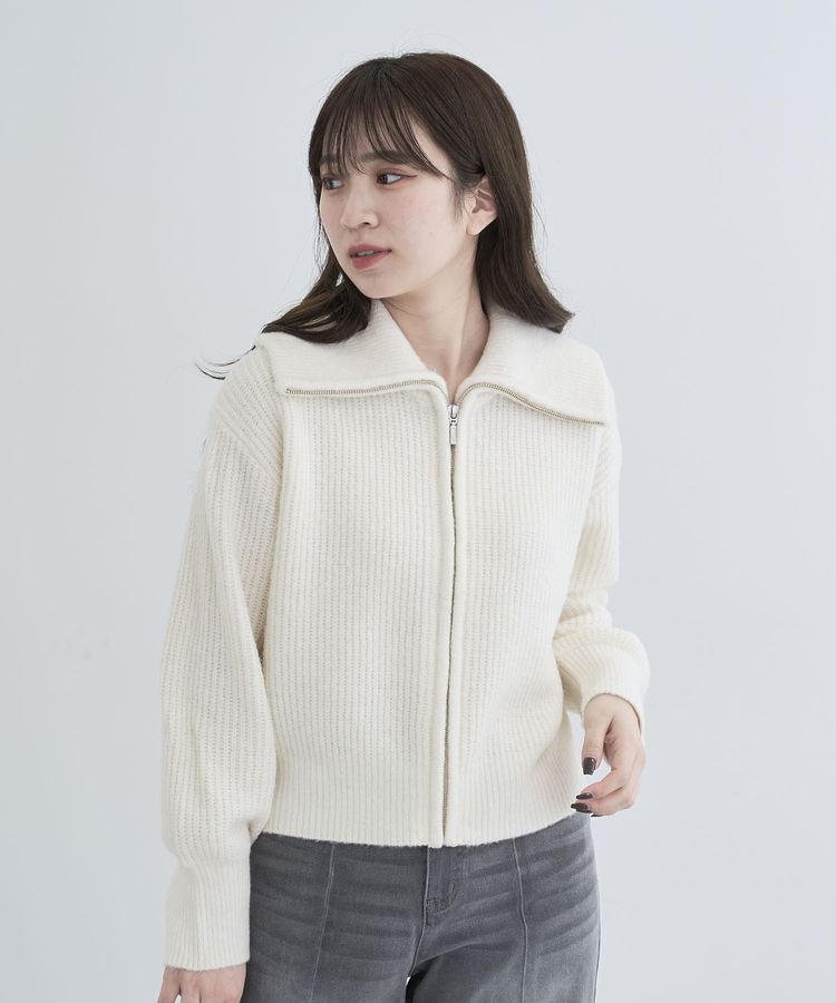 Green Parks「Zip付きコンパクトニットカーディガン」|カーディガン|Ecru