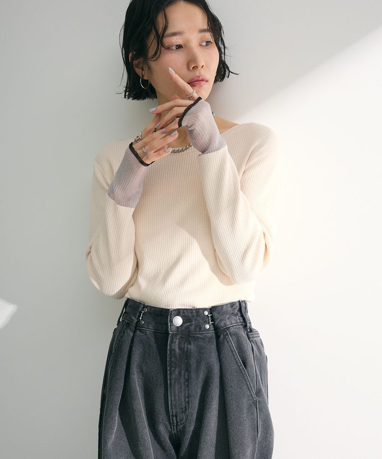 Green Parks「アンチピリング袖シアーリブニットプルオーバー」|ニット・セーター|