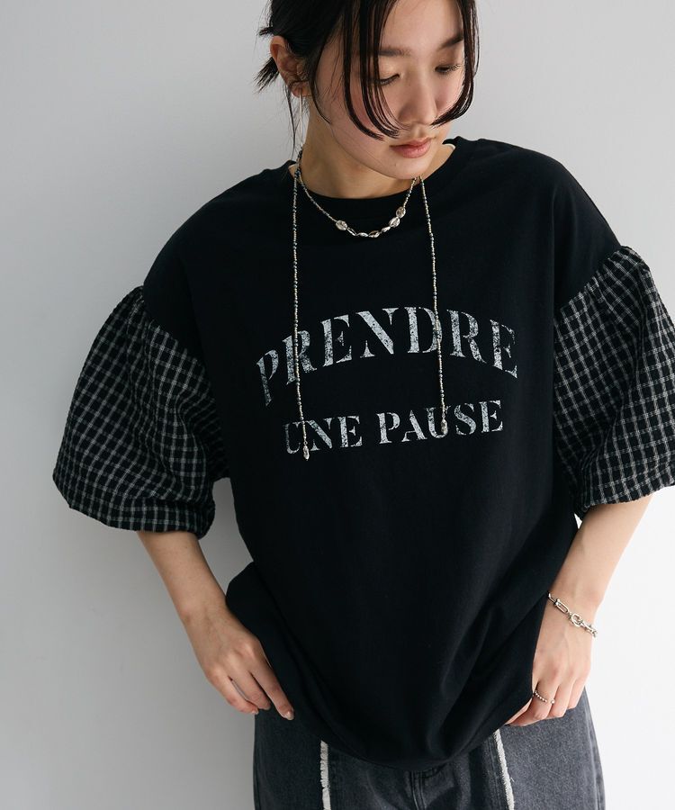 Green Parks「チェックバルーンスリーブロゴチュニック」|チュニック|Black