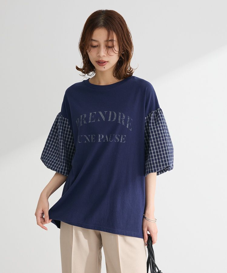 Green Parks「チェックバルーンスリーブロゴチュニック」|チュニック|