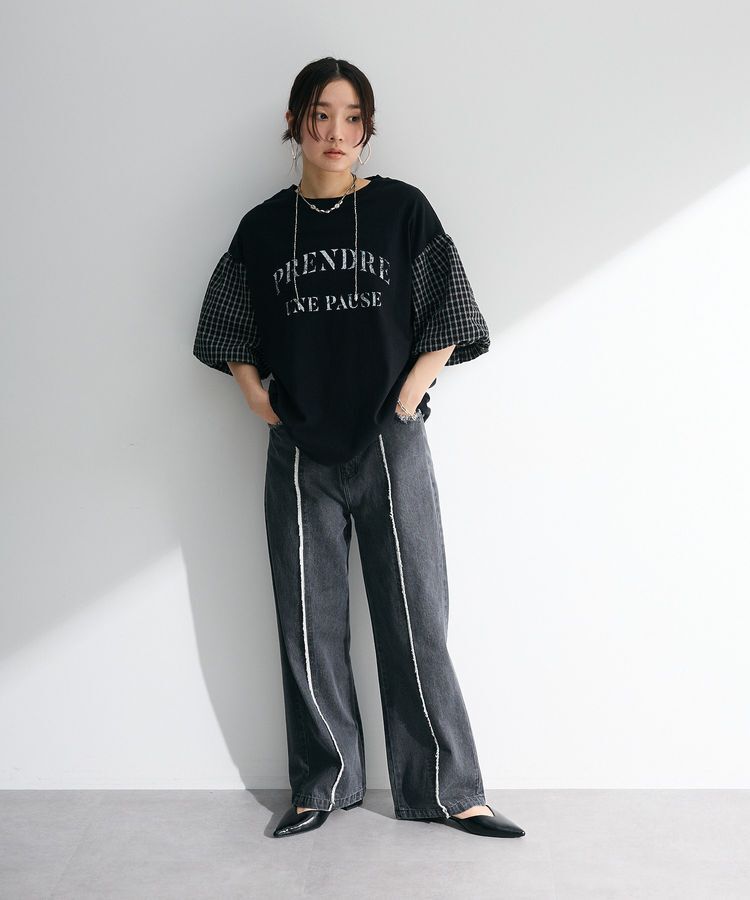 Green Parks「チェックバルーンスリーブロゴチュニック」|チュニック|