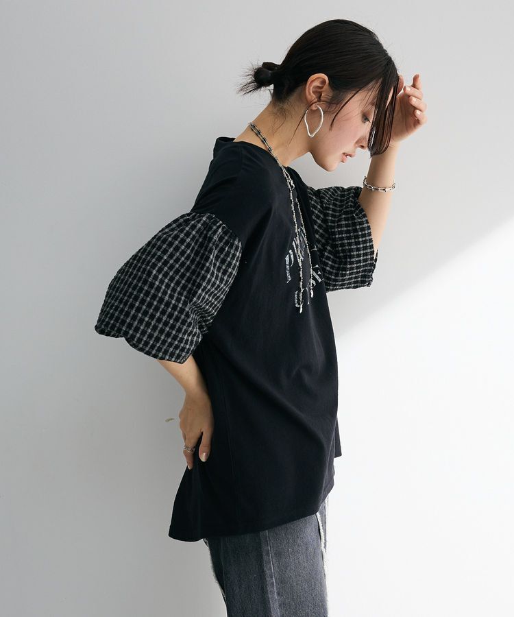 Green Parks「チェックバルーンスリーブロゴチュニック」|チュニック|