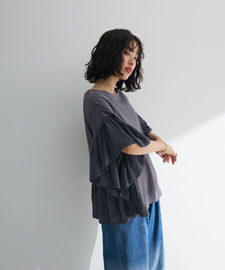 Green Parks「袖フレアドッキングカットプルオーバー」|Tシャツ・カットソー|