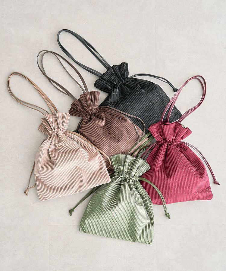 armonia「andmikka.ラメベロアプリーツ巾着バッグ」|トートバッグ|