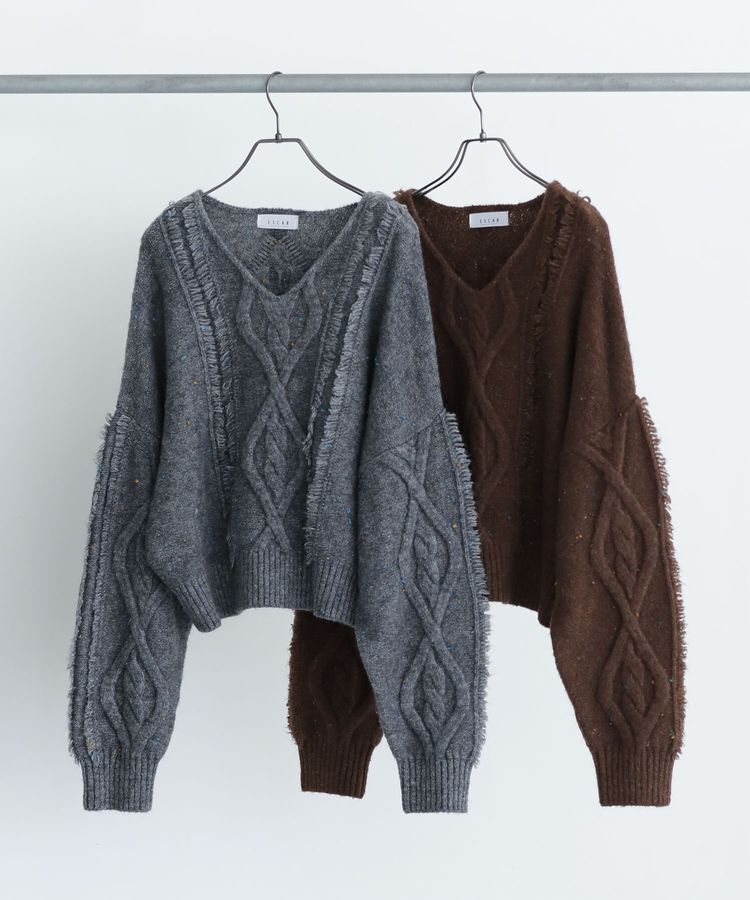 Green Parks「■ESCAR フリンジケーブルポップコーンニット」|ニット・セーター|