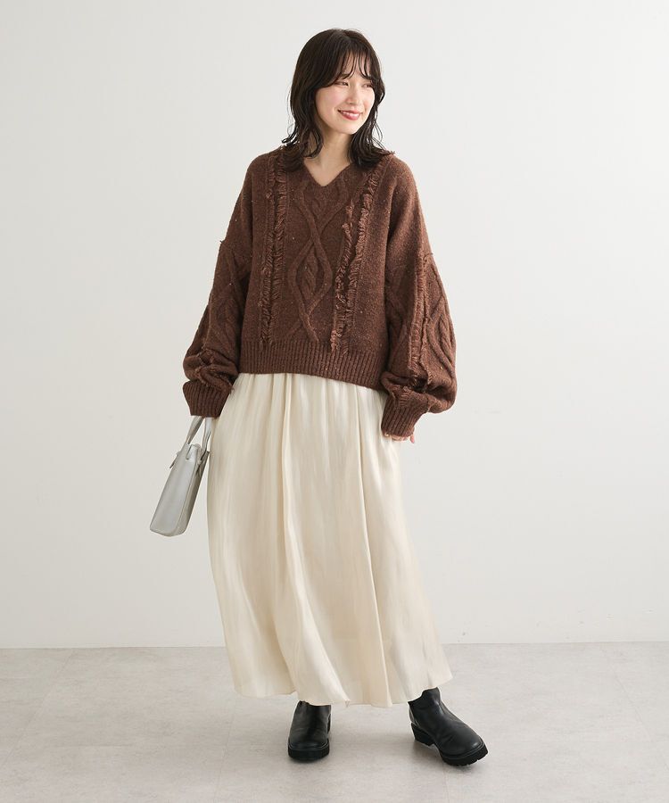 Green Parks「■ESCAR フリンジケーブルポップコーンニット」|ニット・セーター|