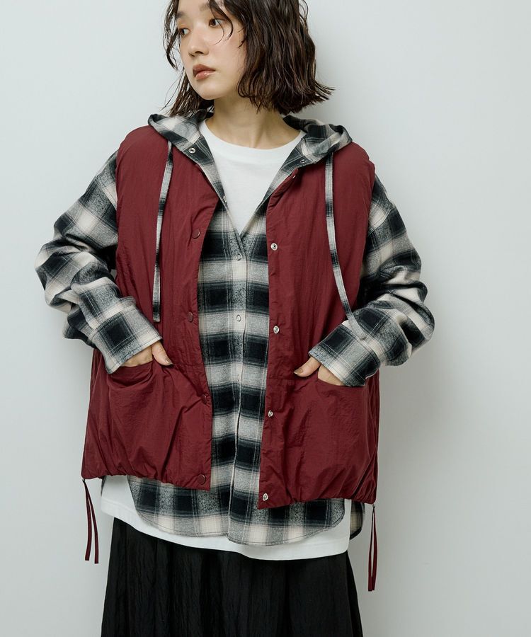 Green Parks「サイドZIP中綿コクーンベスト」|ベスト・ジレ|Bordeaux