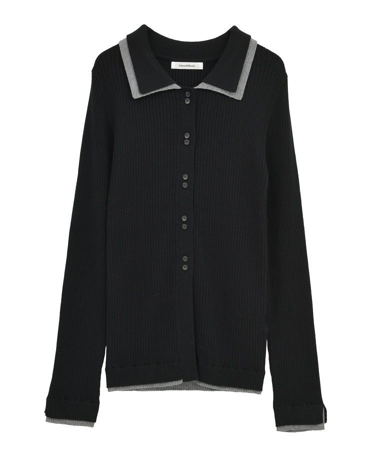 AnriettMusee「配色レイヤードポロリブニットカーディガン」|ニット・セーター|