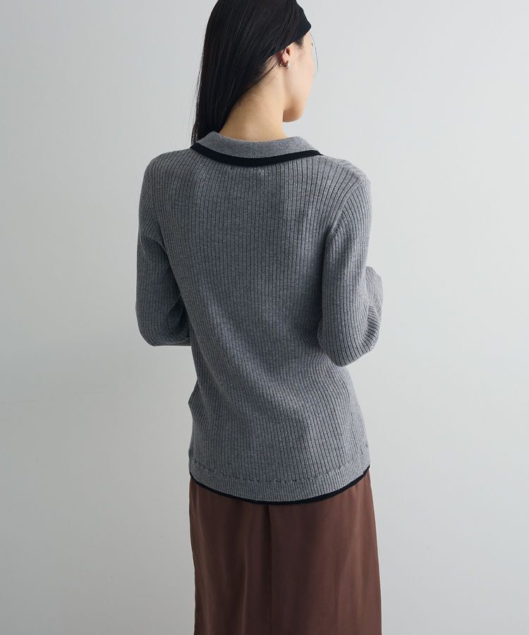 AnriettMusee「配色レイヤードポロリブニットカーディガン」|ニット・セーター|