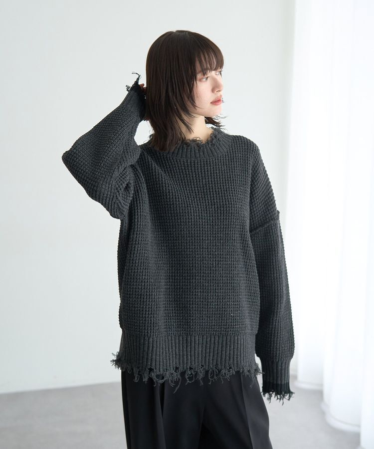 Editt by YECCA VECCA「ダメージルーズニット」|ニット・セーター|Charcoal Gray