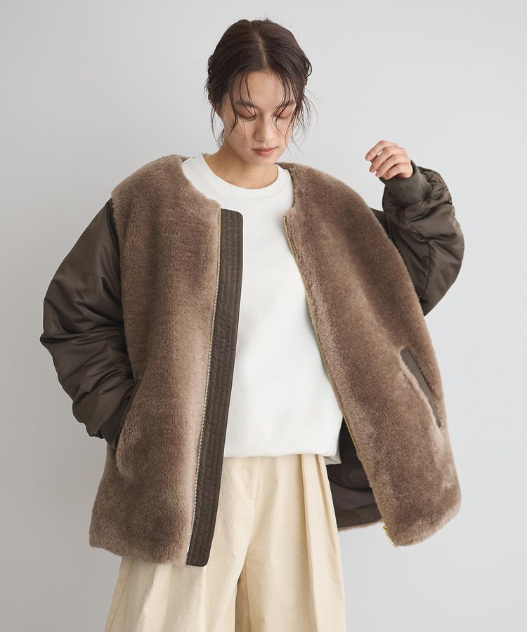 GARAGE OF GOOD CLOTHING「ヘイジーボア切り替えコート」|ノーカラーコート|