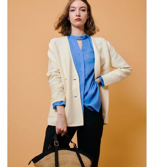 allureville「セミダブルガーターニットジャケット」|ノーカラージャケット|