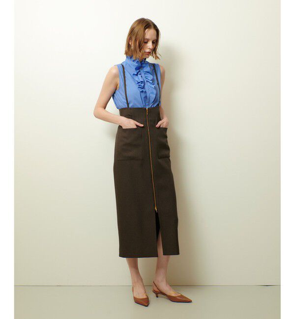 allureville「メランジピンヘッドサススカート」|タイト|ブラウン