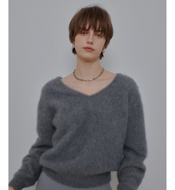 allureville「カシミヤブレンドファー加工Ｖプルオーバー」|ニット・セーター|