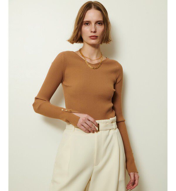 allureville「袖釦Vネックプルオーバー」|ニット・セーター|