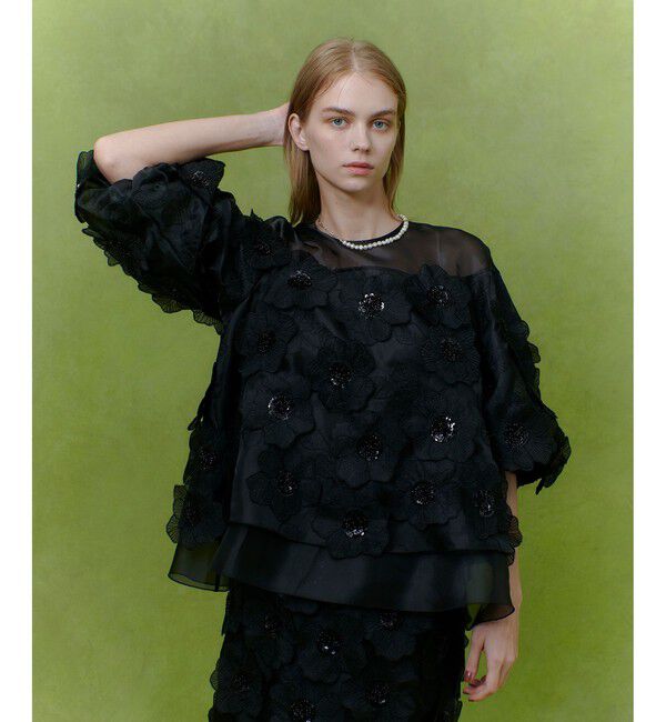 LOULOU WILLOUGHBY「【LOULOU WILLOUGHBY】オーガンフラワーブラウス」|シャツ・ブラウス|ブラック