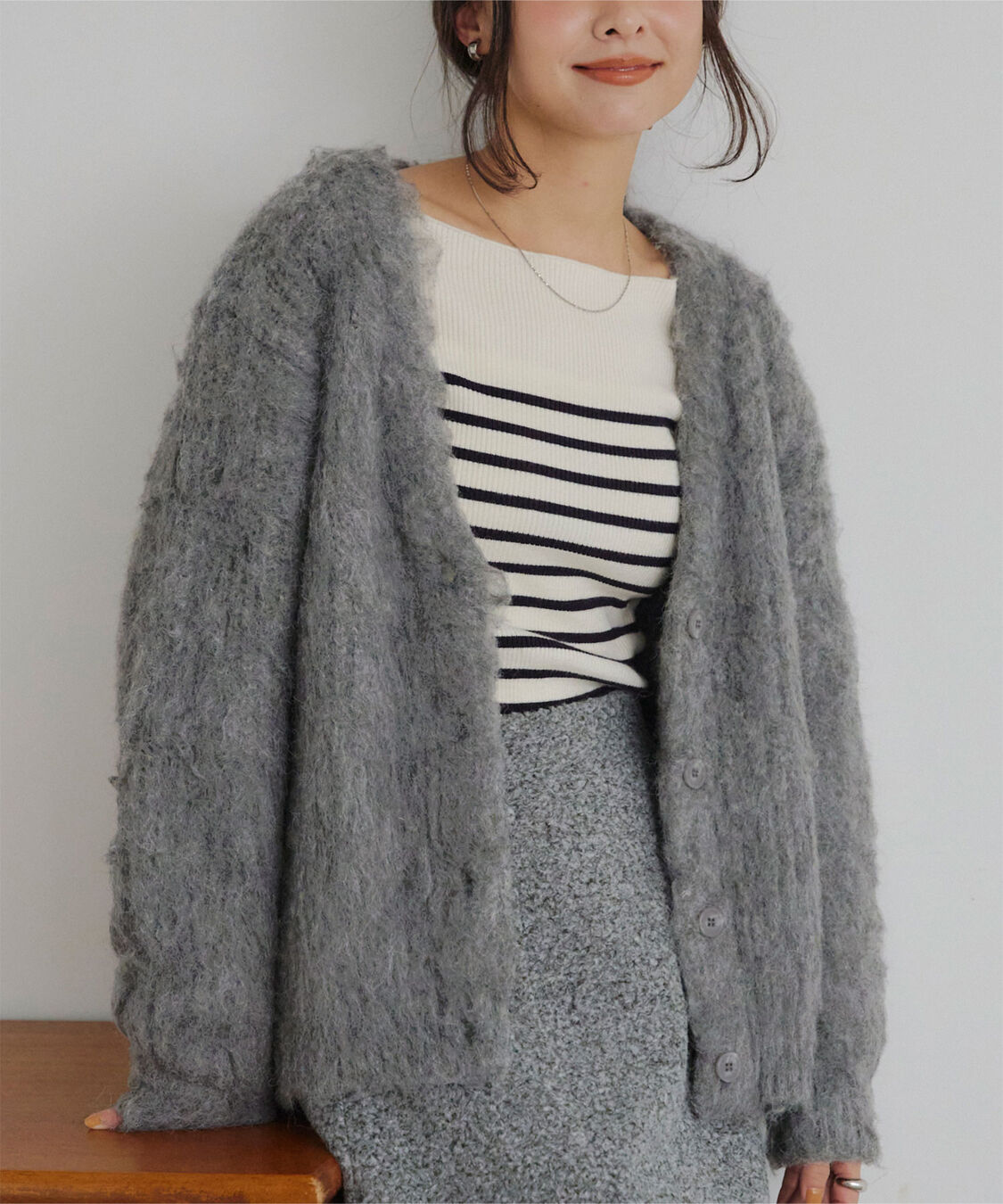 titivate「モヘアライクVネックシャギーニットカーディガン」|ニット・セーター|