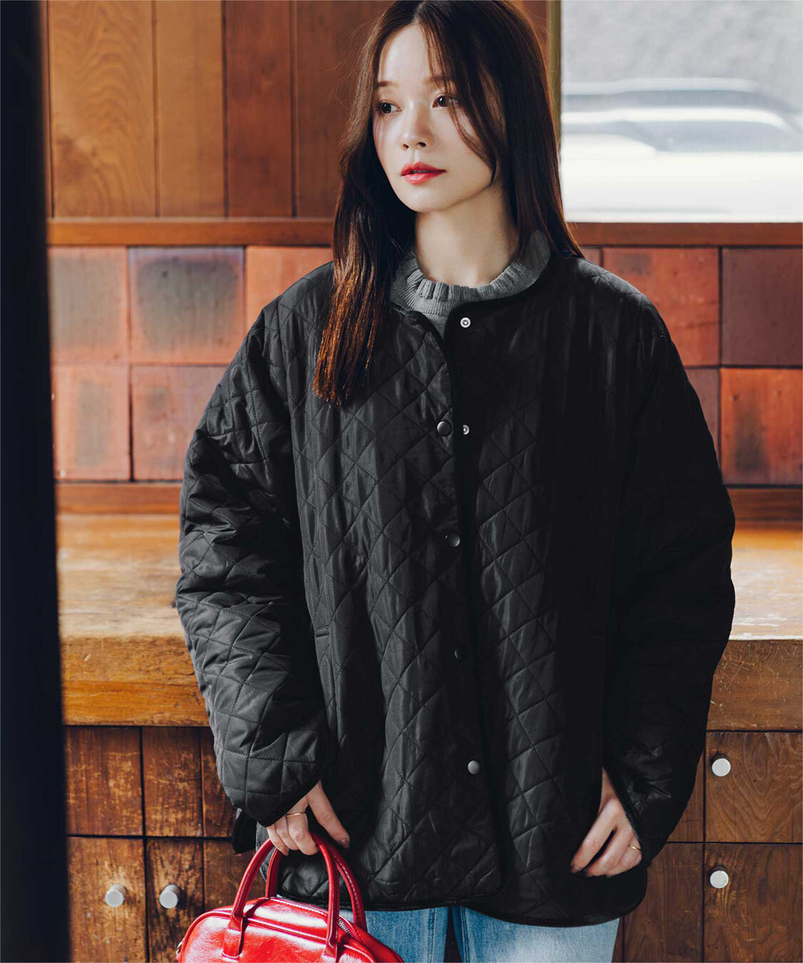 titivate「【高山直子さんコラボアイテム】襟付きキルティングジャケット」|ノーカラージャケット|