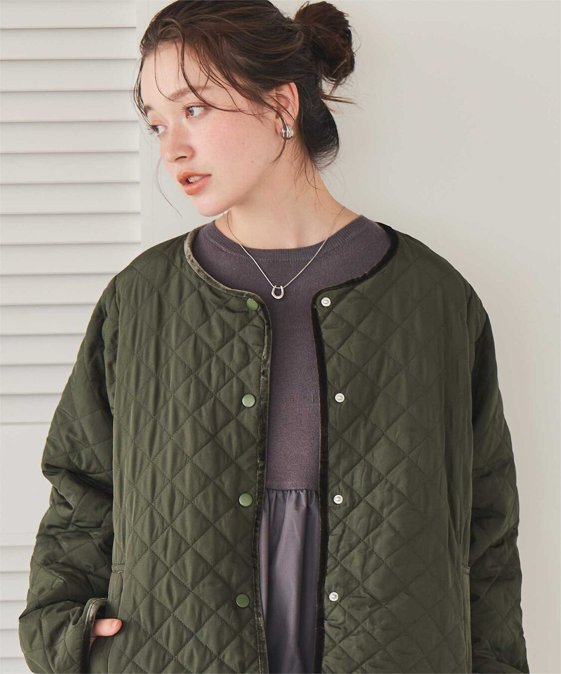 titivate「【高山直子さんコラボアイテム】襟付きキルティングジャケット」|ノーカラージャケット|