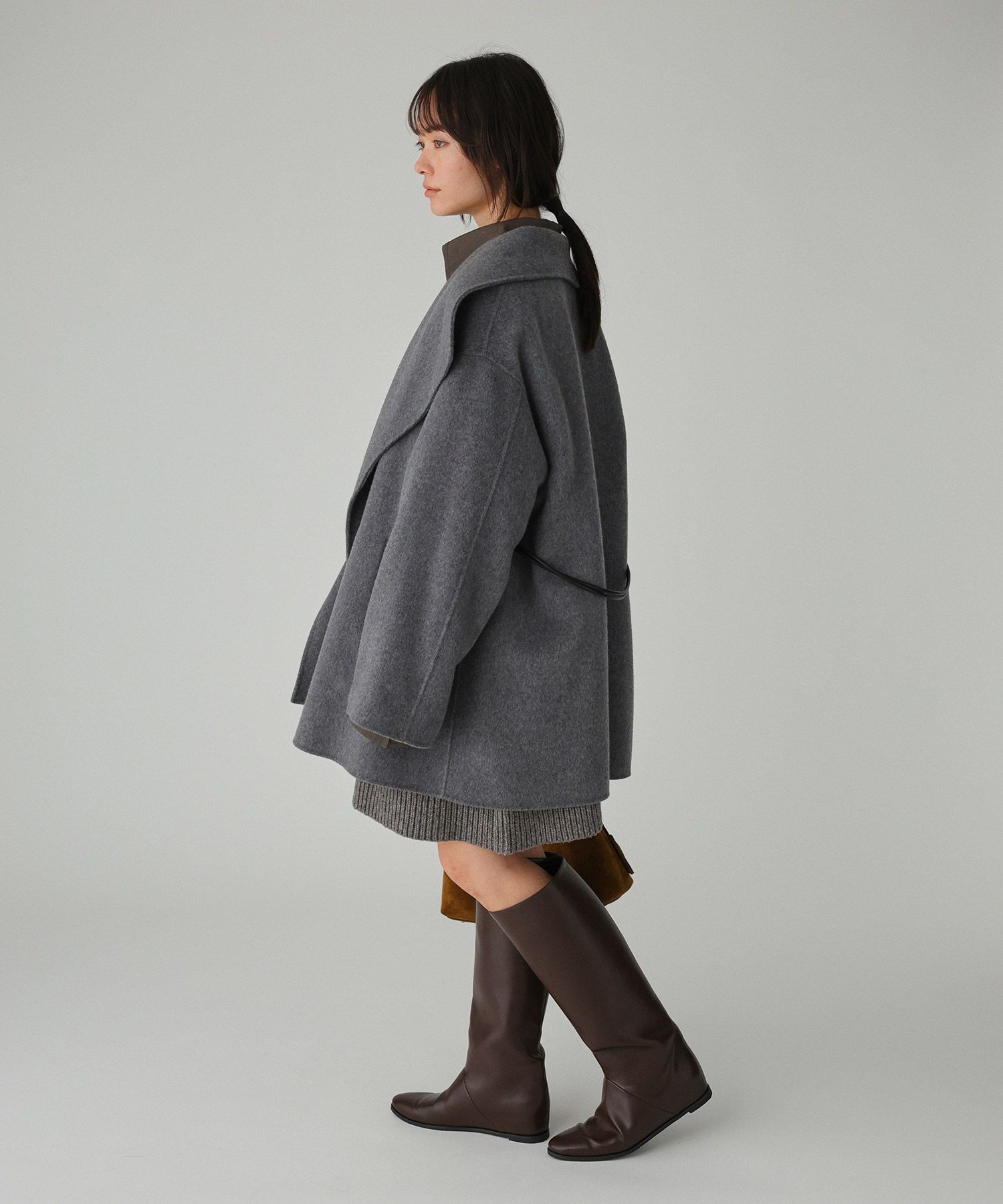 BABYLONE「ベルト付きリバーショートコート」|ポンチョ・ケープ|