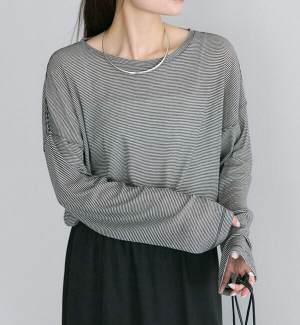  「ミジンボーダーロングスリーブカットソー」|Tシャツ・カットソー|