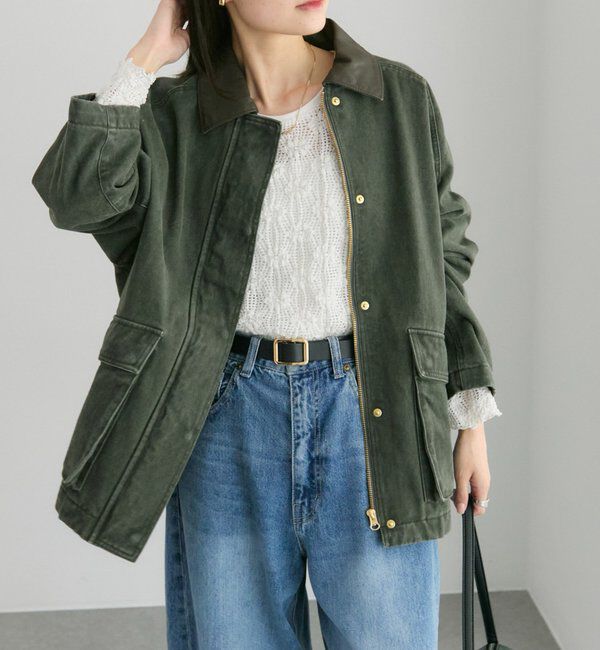  「フェイクレザー襟カバーオールジャケット」|テーラードジャケット|