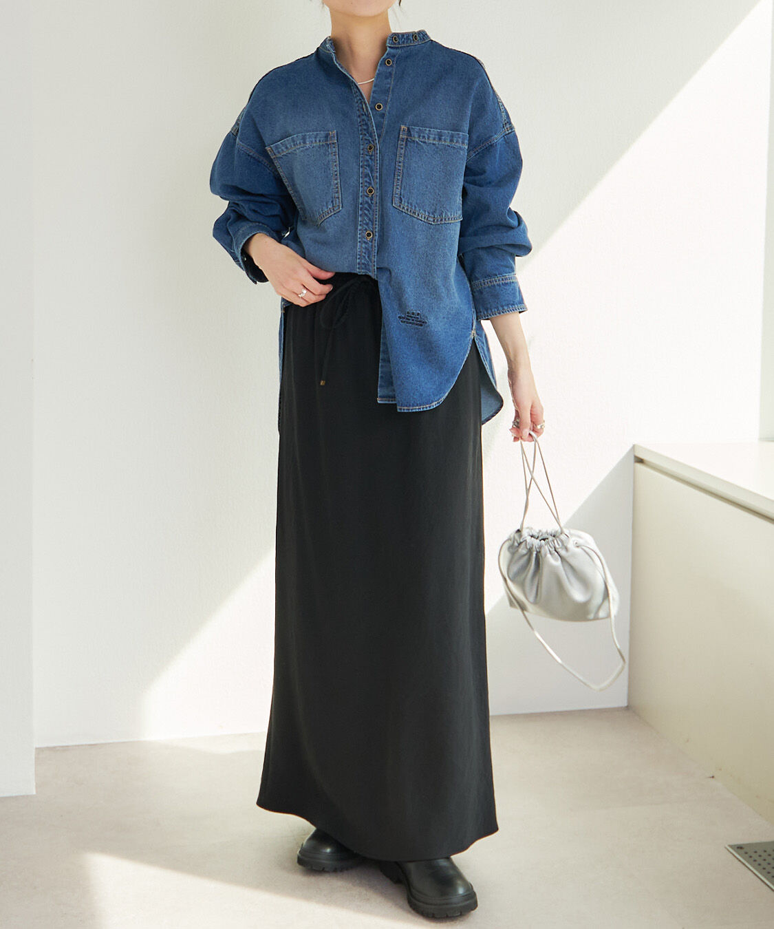  「デニムバンドカラーシャツ」|シャツ・ブラウス|