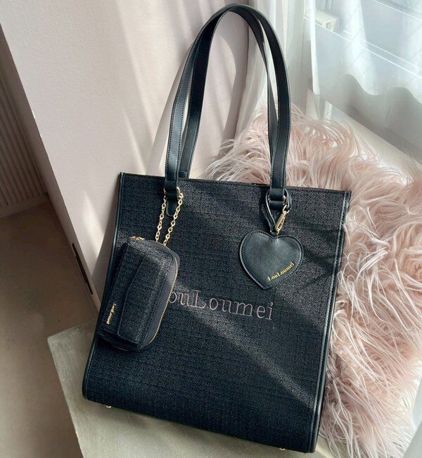  「【LouLoumei】／ハートチャーム付きトートバッグ／自立可能」|ショルダー・メッセンジャー|
