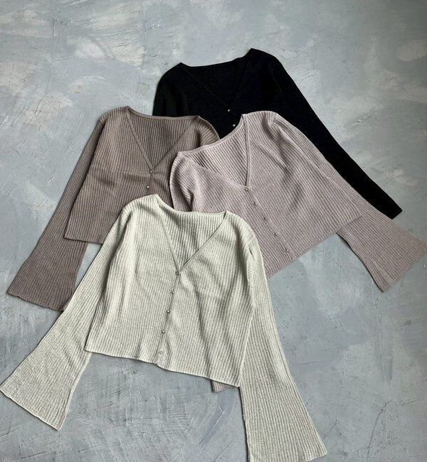  「ビジュー釦ラメシアーカーデ」|ニット・セーター|