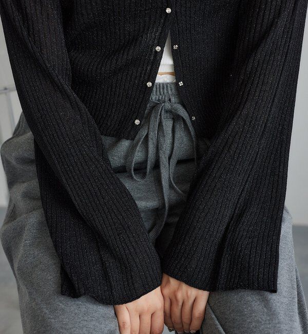  「ビジュー釦ラメシアーカーデ」|ニット・セーター|