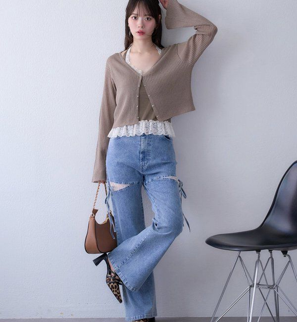  「ビジュー釦ラメシアーカーデ」|ニット・セーター|