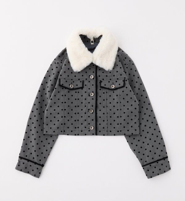  「衿ファー配色ジャケット」|ダウン|