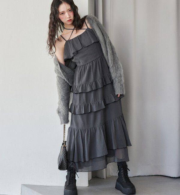  「ティアードフリルロングキャミワンピ」|ワンピース|