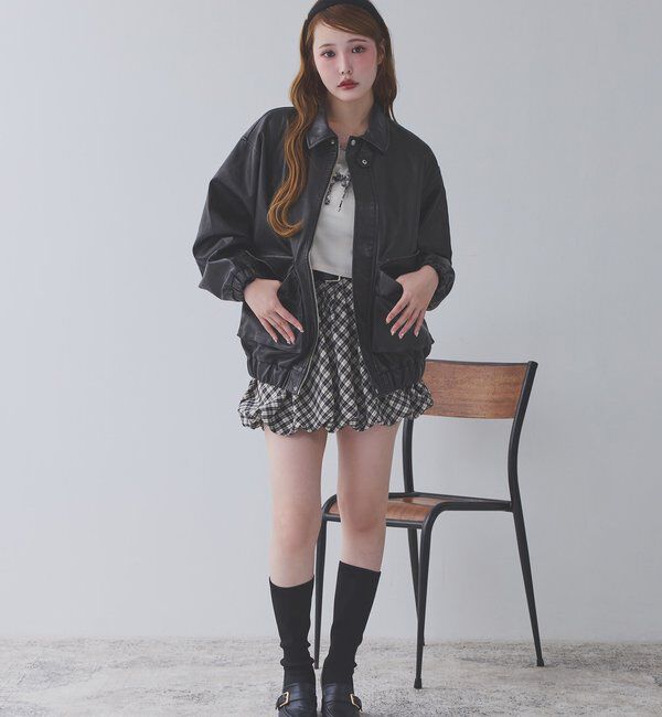  「WEB限定【ロングシーズン活躍！】オーバーサイズ合皮ブルゾン」|ダウンベスト・ベスト|