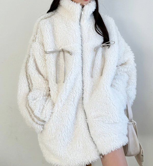  「【リバイバル】リボンボアブルゾン/リボン取り外し可能」|ダウンベスト・ベスト|