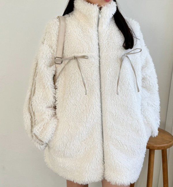  「【リバイバル】リボンボアブルゾン/リボン取り外し可能」|ダウンベスト・ベスト|