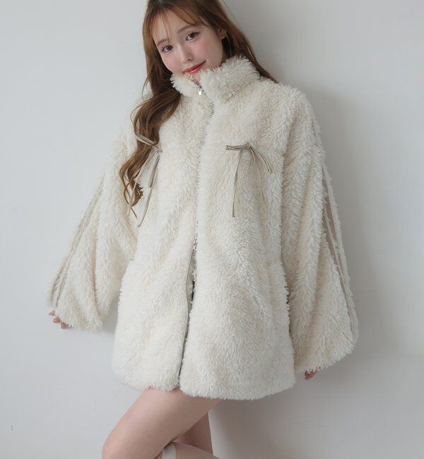  「【リバイバル】リボンボアブルゾン/リボン取り外し可能」|ダウンベスト・ベスト|