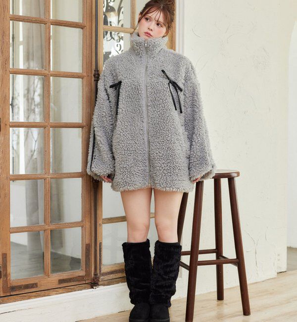  「【リバイバル】リボンボアブルゾン/リボン取り外し可能」|ダウンベスト・ベスト|