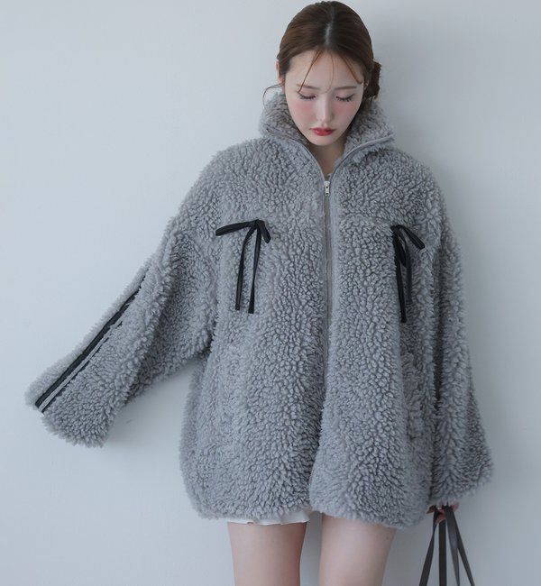  「【リバイバル】リボンボアブルゾン/リボン取り外し可能」|ダウンベスト・ベスト|