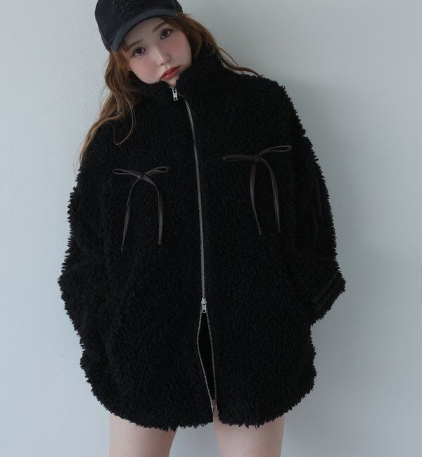  「【リバイバル】リボンボアブルゾン/リボン取り外し可能」|ダウンベスト・ベスト|