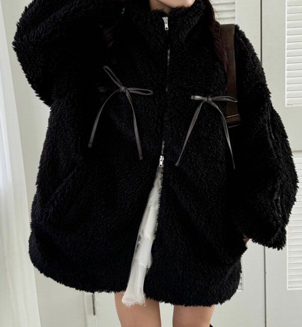  「【リバイバル】リボンボアブルゾン/リボン取り外し可能」|ダウンベスト・ベスト|