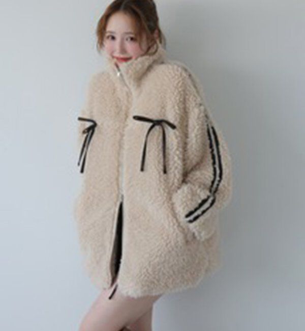  「【リバイバル】リボンボアブルゾン/リボン取り外し可能」|ダウンベスト・ベスト|