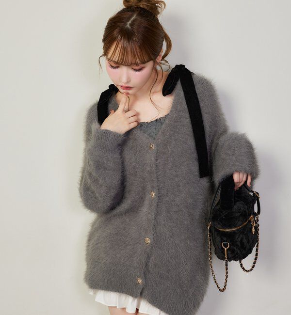  「長袖シャーリング肩リボントップス」|プルオーバー|