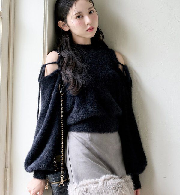  「2way肩あきシャギーニット」|ニット・セーター|ブラック