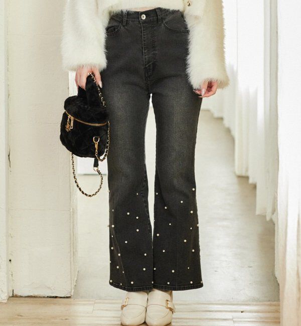  「美脚フレアデニムパンツ」|その他|ブラック